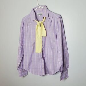 Compositions 18 Long Sleeve Button Down Shirt Purple Yellow Plaid Scarf Easter